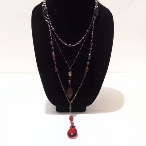 Lia Sophia Art Deco Inspired Red Glass Bead Multi Strand Convertible Necklace - Picture 1 of 7